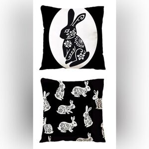 Seasonal Pillow Covers Easter Bunnies Zip Closure 17.7 In Black White Set of 2